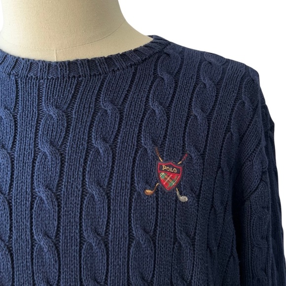 Ralph Lauren Polo Golf Crested Navy Cable Knit SweaterXL